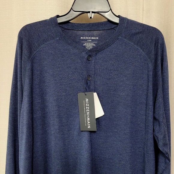 Mizzen + Main Easy Knit Henley Shirt Men's Size XL Navy Blue Heather NWT - Picture 2 of 7